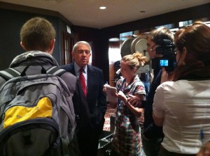 Students interview and film Dan Rather in New Hampshire, where the first-in-the-nation primary draws candidates, major media and campaign and party officials.