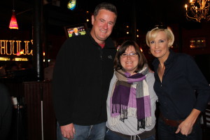 Student Allison Terry poses with MSNBC's Morning Joe hosts Joe Scarborough and Mika Brzezinski. As part of the course, students meet with media professionals and learn how they report and produce for on-air, online and print.
