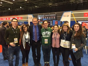 Carl Cameron of Fox News took the time out of his debate production to give the inside scoop on the debate process and the media as a whole. He also posed for this picture with students from American University. (Photo by Carrie Giddins-Pergram)