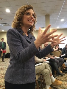 Debbie Wasserman Schultz tells students that the Republican Party's values "are not American values. They've abandoned American values. And their candidates are advocating un-American policies."