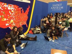 American University students work with the press to live tweet the GOP debate just days before the vote. (Photo by Carrie Giddins-Pergram)