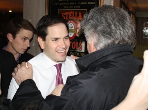 Senator Marco Rubio greets supporters at a rally at the Barley House Restaurant and Tavern in Concord, NH on Monday. 