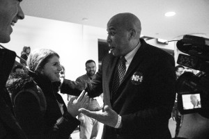 AU student Shani Rosenstock surprised Sen. Cory Booker by admitting she does not follow him on Snapchat. Photo by Anna Sortino. 
