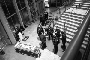 Guards waiting at the security entrance of the McIntyre-Shaheen event. Photo by Anna Sortino.
