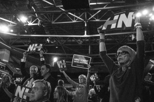 The audience reacts with enthusiasm during former secretary Hillary Clinton's speech. Photo by Anna Sortino. 