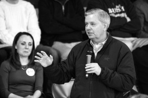 Sen. Lindsey Graham discusses his support for former governor Jeb Bush. Photo by Anna Sortino. 
