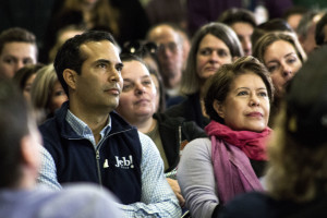 George P. Bush and his mother, Columba, watch former governor Jeb Bush speak. Photo by Anna Sortino. 