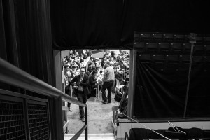 The spin room was constructed inside a hockey rink. Photo by Anna Sortino. 