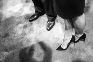 Donald Trump and his wife talking with reporters after the Republican debate. Photo by Anna Sortino. 