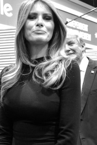 Melania Trump and her husband leave the spin room at the end of the night. Photo by Anna Sortino. 