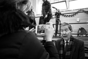 AU student Shani Rosenstock interviews FOX's Carl Cameron. Photo by Anna Sortino. 