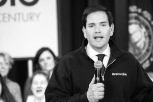 Sen. Marco Rubio addressing his crowd at the Bedford town hall. Photo by Anna Sortino. 