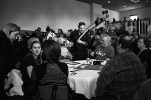 Guests wait for Carly Fiorina to speak at her pre-Super Bowl party. Photo by Anna Sortino. 
