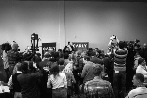 Media coverage after Carly Fiorina's brief statement. Photo by Anna Sortino. 