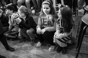 Children wait for Governor Chris Christie's town hall to begin. Photo by Anna Sortino. 
