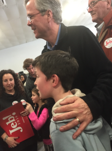 10-year-old Ronan Balistreri poses with Jeb Bush at a Townhall meeting on Feb. 6, held at the McKelvie International School