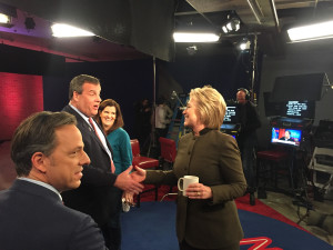 Christie and Clinton shake hands and laugh on set of "State of the Union."