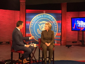 Hillary Clinton talks to Jake Tapper during taping of "State of the Union."