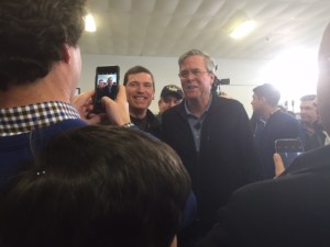 Fans of the former governor gather around Jeb Bush after his Town Hall campaign event that drew his largest crowd yet. (Photo by: Steff Thomas)