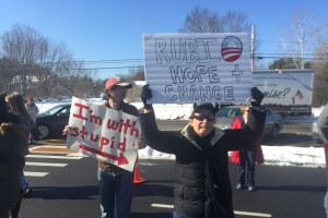 Protesters at a Rubio rally.