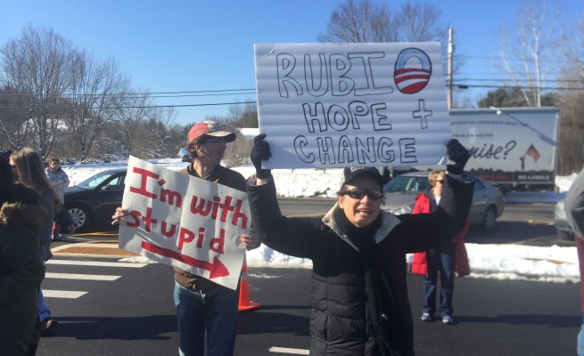 Protesters at a Rubio rally.