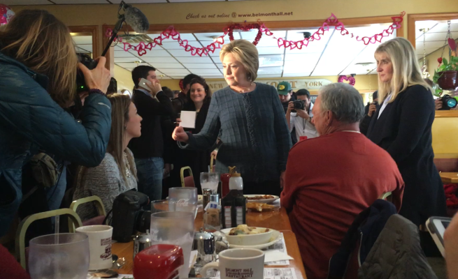 Clinton speaks with a father and daughter who say they won't vote for her Tuesday.