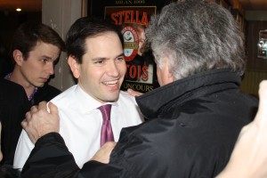 Senator Marco Rubio greets supporters at a rally at the Barley House Restaurant and Tavern in Concord, NH on Monday. Photo by Sharon Lee.
