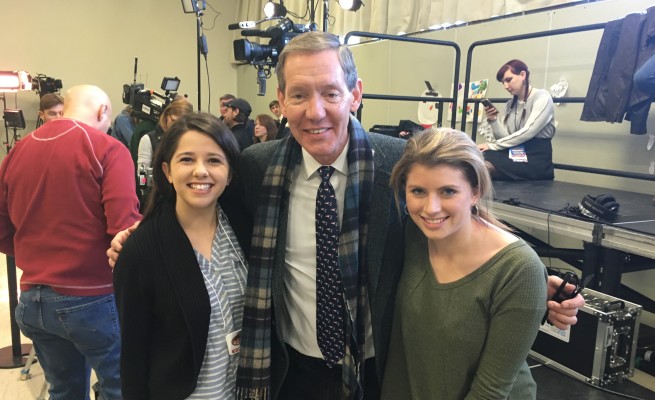 Student's Shani Rosenstock and Anna Sorinto interview Carl Cameron, a journalist and commentator at Fox News Channel