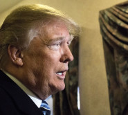 Donald Trump being interviewed on his way out of his hotel. Photo by Anna Sortino.