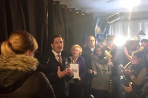 Marco Rubio speaks to a crowd during an appearance in Goffstown, NH.