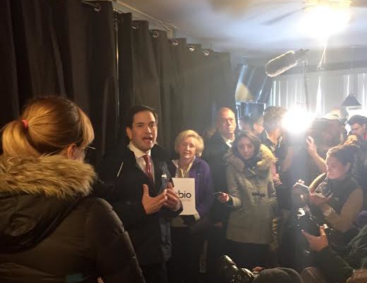 Marco Rubio speaks to a crowd during an appearance in Goffstown, NH.